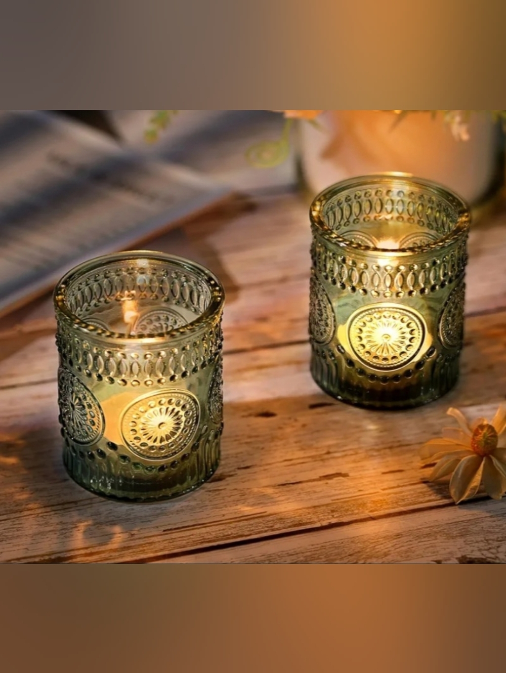 Decorative Embossed Glass Votive Candle Holders